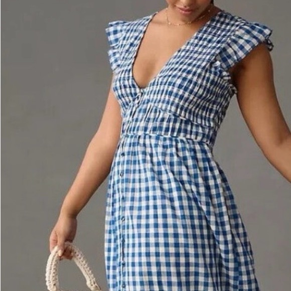 Anthropologie Dresses & Skirts - Anthropologie Size 1X Peregrine Blue & White Checkered Gingham Mini Dress